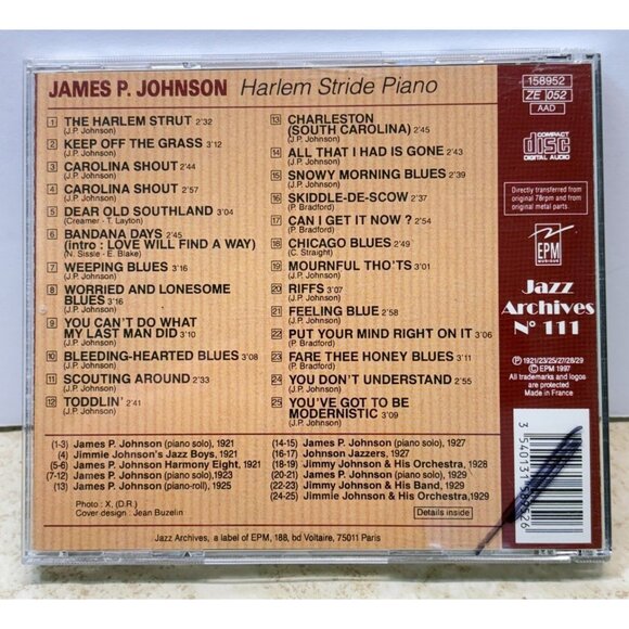 James P Johnson Harlem Stride Piano CD Jazz Archives No 111 1921/1929 25 Tracks - Picture 3 of 6